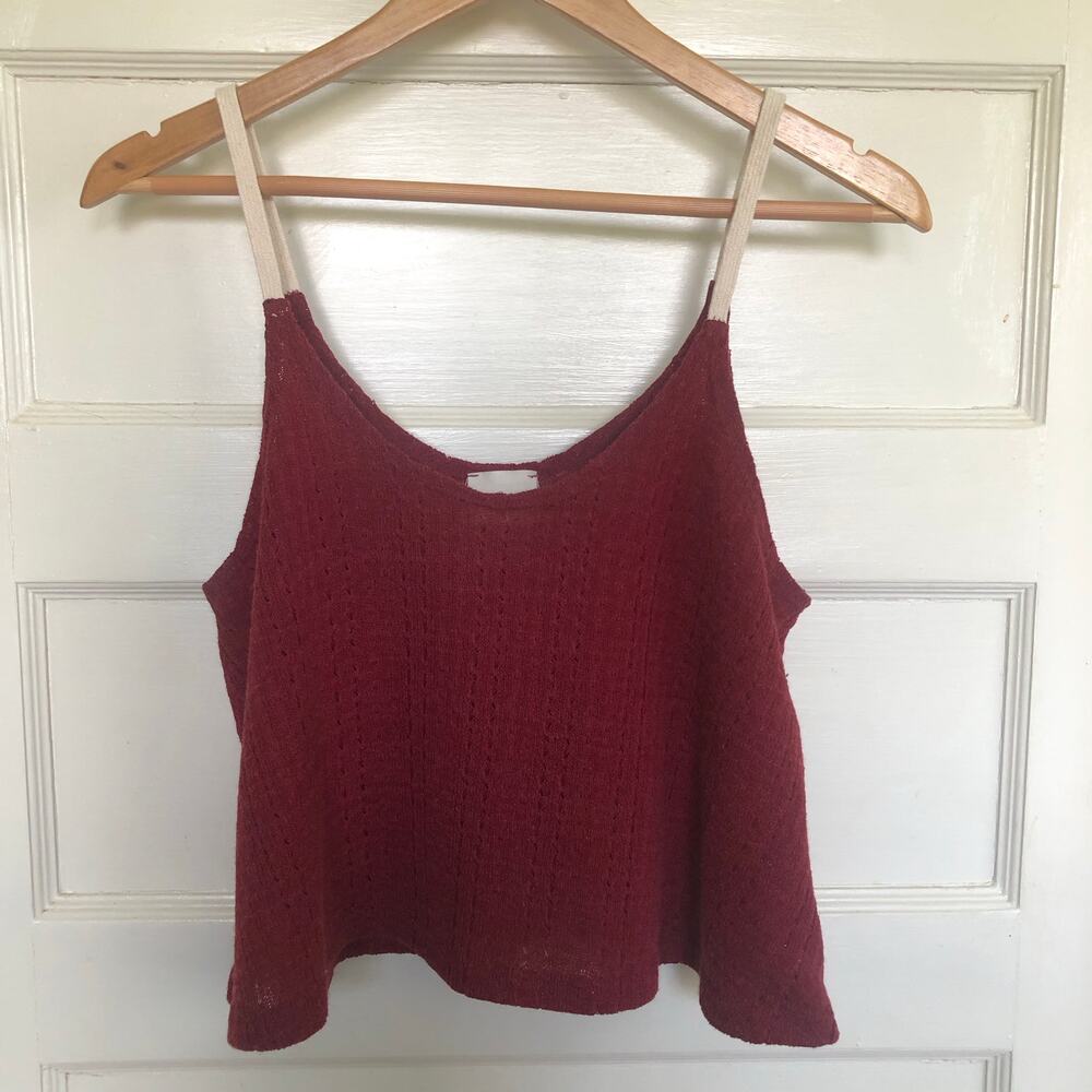Audrey Burgundy Pointelle‎ Knit Cropped Cami Tank Top Medium Y2K Festival